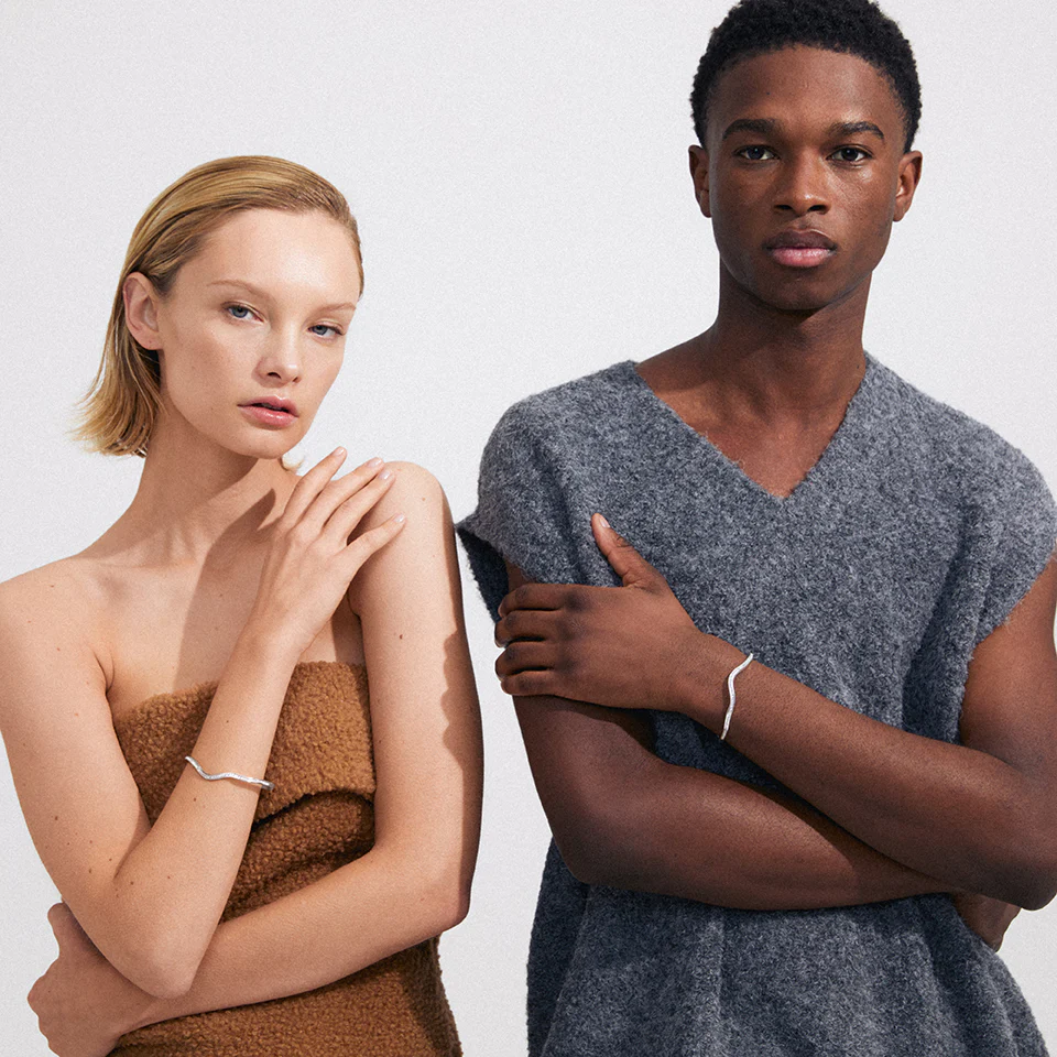 TRUE Recycled Wavy Crystal Bangle - Image 4