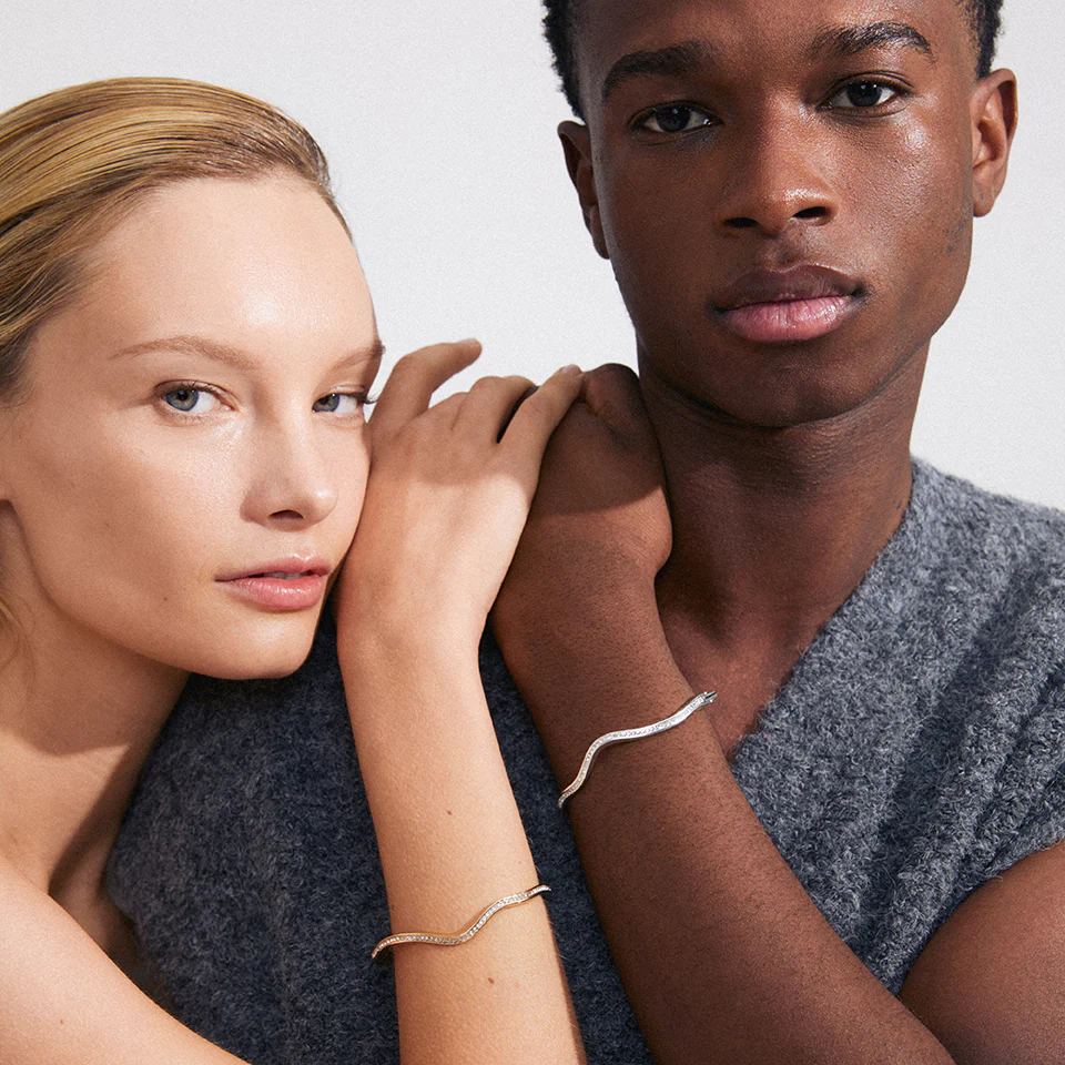 TRUE Recycled Wavy Crystal Bangle - Image 5